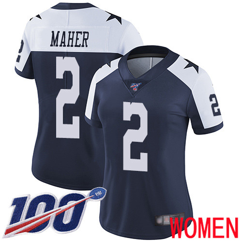 Women Dallas Cowboys Limited Navy Blue Brett Maher Alternate 2 100th Season Vapor Untouchable Throwback NFL Jersey